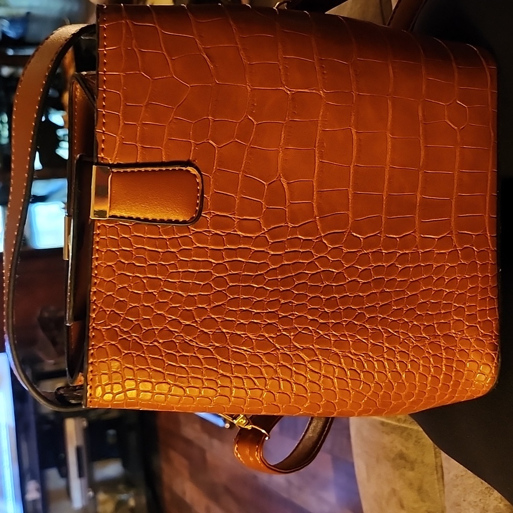 Brown faux leather crossbody